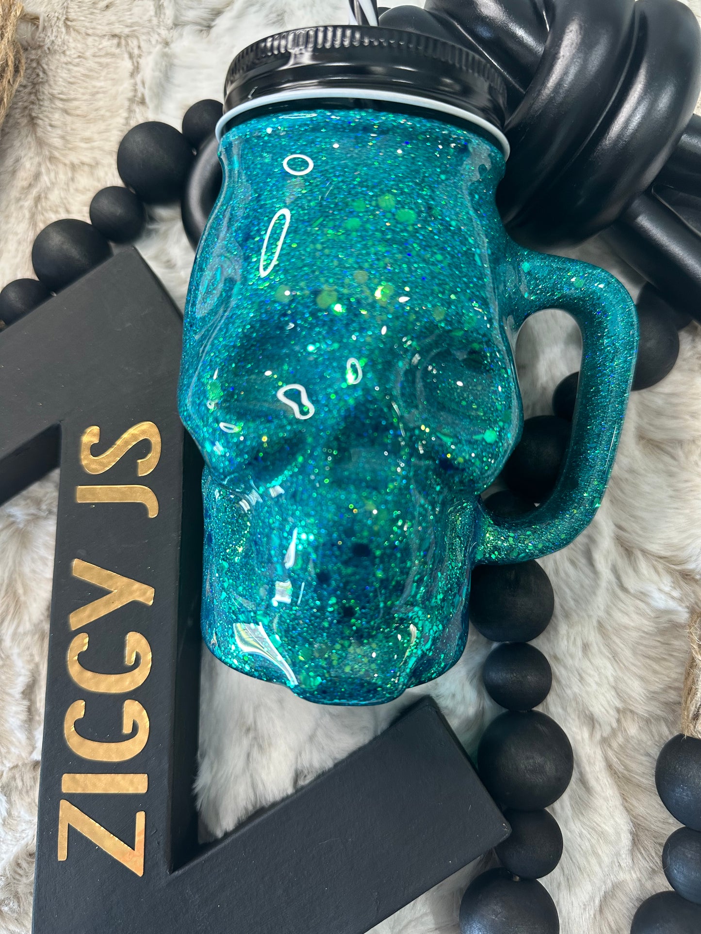 Teal Skull Glass